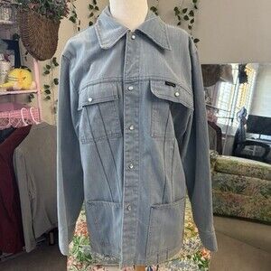 Vintage Challenger Denim Work Jacket Size 42 Blue Chore Coat Snap Button